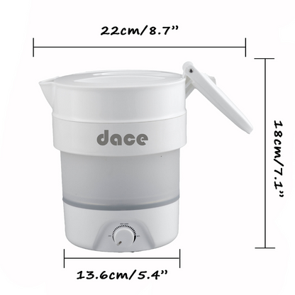 Dace Portable Foldable Electric Travel Kettle, 800ML/27oz, White with Two Folding Cups and One Coffee Dripper, 110V & 220V Dual Voltage, Food Grade Silicone, Universal Travel Adaptor For US/EU/AUS and Case