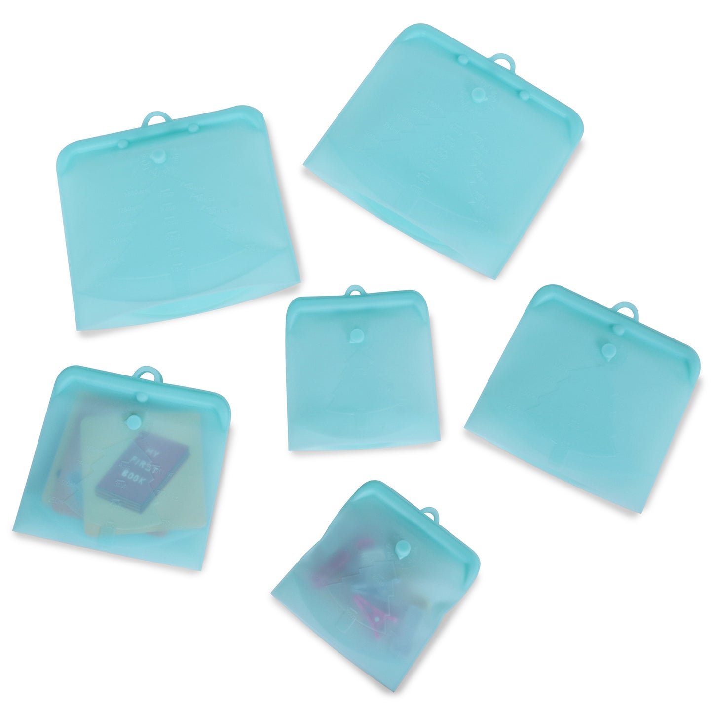 6 Reusable Silicone Storage Bag 3 sizes, 2 Small + 2 Medium + 2 Large